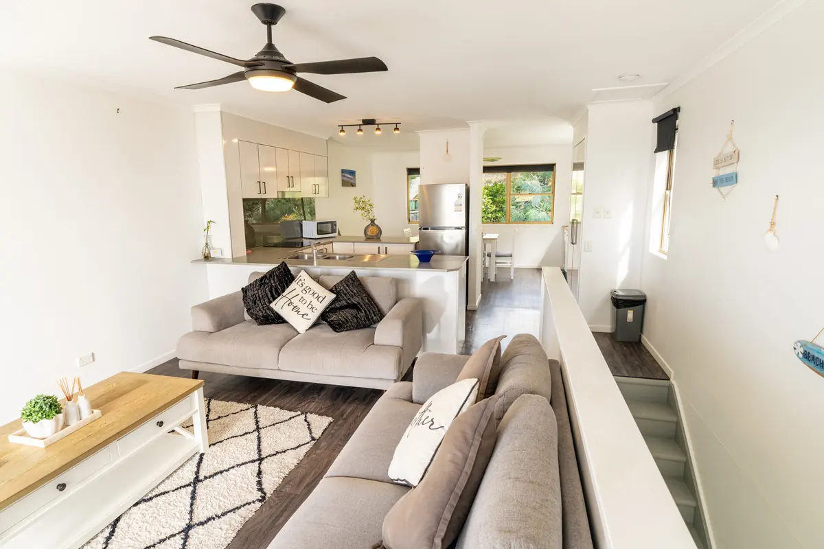 The living room of a Standard Ocean villa at Pandanus Palms Resort