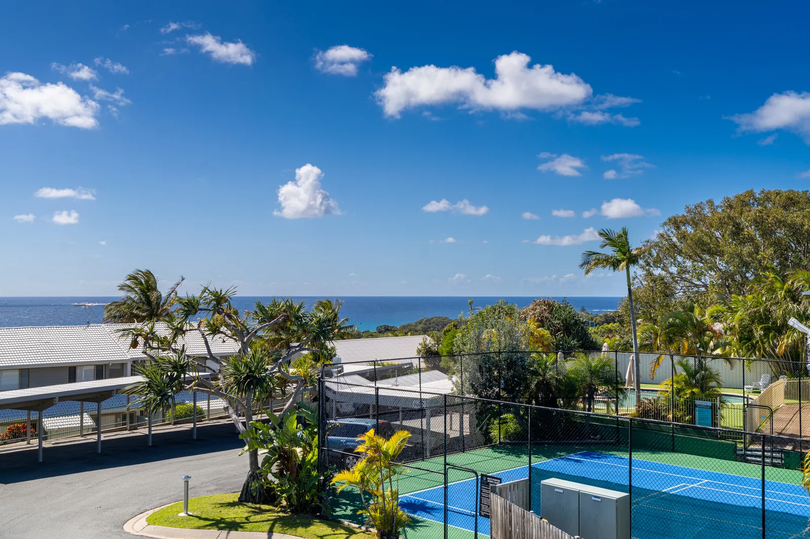Ocean views over the tennis court from the Standard Ocean 3 Bedroom villa